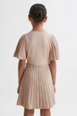 Reiss Rosalie Plissiertes Metallic-Kleid Mit Kurzen Ärmeln -MONSON Kleidung Geschaft 119630s5