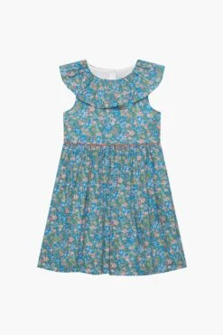 Trotters London Liberty Kleid Aus Baumwolle Mit Naturdesign, Blau