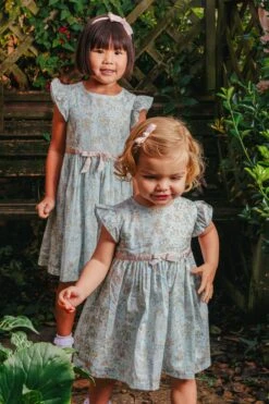 Trotters London Little Liberty Etta Kleid Aus Baumwolle Mit Rehkitzmotiven Und Rüschenärmeln, Grün