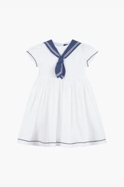 Trotters London Weißes Philippa Baumwoll Sailor Kleid​​​​​​​