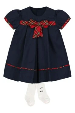 Emile Et Rose Weihnachtliches Set Mit Kleid Und Schleife Mit Schottenkaros, Marineblau -MONSON Kleidung Geschaft 183817s2