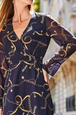 Sosandar Kleid Mit Kettenmuster Und Wickeldesign Vorne -MONSON Kleidung Geschaft 282566s5