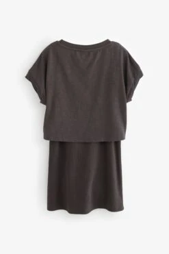 Next Anthrazit Florale Retro-Grafik - Geripptes 2-in-1-Kleid Und T-Shirt (3–16 Jahre) -MONSON Kleidung Geschaft 306 741s6