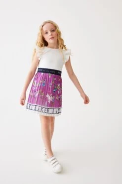 Baker By Ted Baker Plissiertes 2-in-1-Kleid Mit Logo Am Saum, Pflaumenviolett