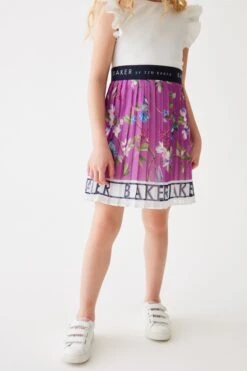 Baker By Ted Baker Plissiertes 2-in-1-Kleid Mit Logo Am Saum, Pflaumenviolett -MONSON Kleidung Geschaft 318088s3