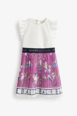 Baker By Ted Baker Plissiertes 2-in-1-Kleid Mit Logo Am Saum, Pflaumenviolett -MONSON Kleidung Geschaft 318088s5