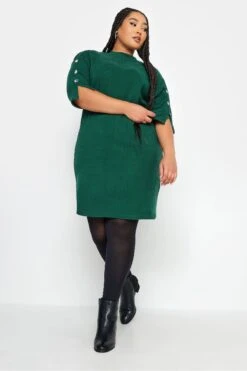 Yours Curve Langärmeliges, Weiches Kleid Mit Knöpfen