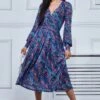 Jolie Moi Maaike Langärmeliges Netzstoff-Kleid, Blau -MONSON Kleidung Geschaft 410100s