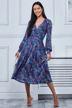 Jolie Moi Maaike Langärmeliges Netzstoff-Kleid, Blau