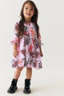 Baker By Ted Baker (0–6 Jahre) Fliederfarbenes, Lilafarbenes Kleid Mit Blumenmuster