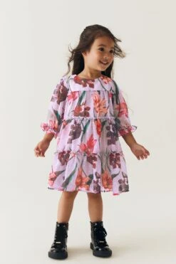 Baker By Ted Baker (0–6 Jahre) Fliederfarbenes, Lilafarbenes Kleid Mit Blumenmuster -MONSON Kleidung Geschaft 4PG842s4