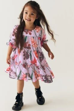 Baker By Ted Baker (0–6 Jahre) Fliederfarbenes, Lilafarbenes Kleid Mit Blumenmuster -MONSON Kleidung Geschaft 4PG842s5