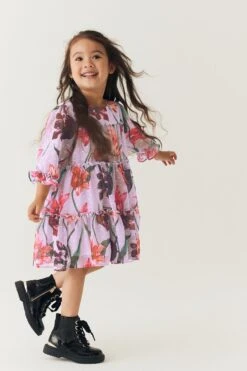 Baker By Ted Baker (0–6 Jahre) Fliederfarbenes, Lilafarbenes Kleid Mit Blumenmuster -MONSON Kleidung Geschaft 4PG842s6