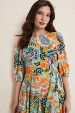 Phase Eight Azalia Swing-Kleid Aus Leinen Mit Paisley-Muster, Orange -MONSON Kleidung Geschaft 605857s4