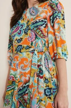 Phase Eight Azalia Swing-Kleid Aus Leinen Mit Paisley-Muster, Orange -MONSON Kleidung Geschaft 605857s5