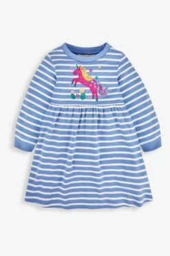 Jojo Maman Bebe Jojo Maman Bébé Gestreiftes Kleid Mit Einhorn-Applikation