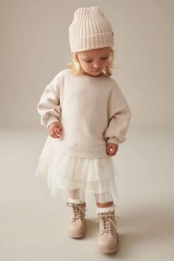 Next Creme - Kleid Aus Sweatshirtstoff Und Mesh (3 Monate Bis 7 Jahre)