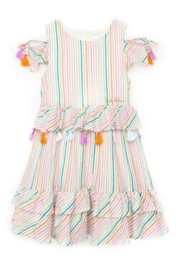 Nicole Miller Gestreiftes Kleid Aus Baumwolle, Weiß