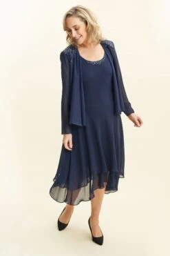 Gina Bacconi Lilibeth Paillettenverziertes Kleid Mit Jacke Mit Perlenbestickter Schulter, Blau