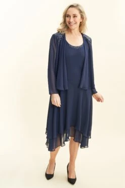 Gina Bacconi Lilibeth Paillettenverziertes Kleid Mit Jacke Mit Perlenbestickter Schulter, Blau -MONSON Kleidung Geschaft 815045s3