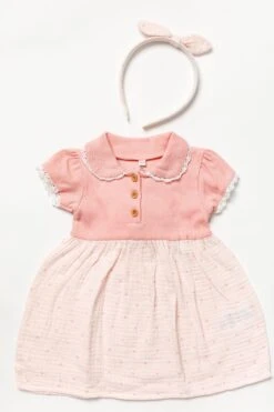Rock-a-bye Baby Boutique Outfit-Set Mit Kleid Und Passendem Kopfband, Pink