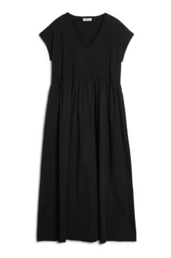 Albaray Kleid Aus Webmix Mit V-Ausschnitt, Schwarz -MONSON Kleidung Geschaft 921516s4