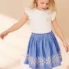 Next Blau-weiß - Kleid Mit Besticktem Rock (3–12 Jahre) -MONSON Kleidung Geschaft 923 607s