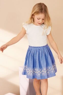 Next Blau-weiß - Kleid Mit Besticktem Rock (3–12 Jahre)