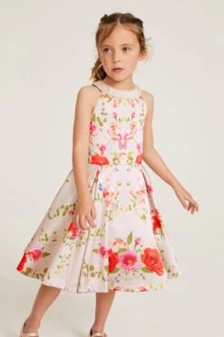 Baker By Ted Baker Geblümtes Satin-Kleid Mit Neckholder, Austernfarben