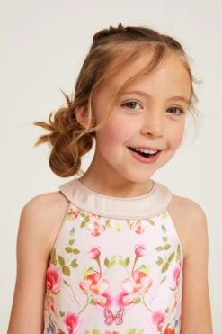 Baker By Ted Baker Geblümtes Satin-Kleid Mit Neckholder, Austernfarben -MONSON Kleidung Geschaft 931456s4