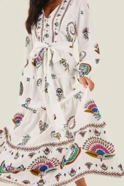 Accessorize Langärmeliges, Gestuftes Kleid Mit Fächerprint, Natur -MONSON Kleidung Geschaft B02429s3