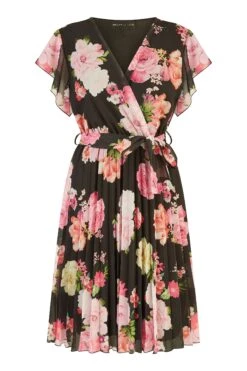 Mela – Plissiert-Wickel-Skater Kleid Mit Blumen Bedruckt -MONSON Kleidung Geschaft B05004s5