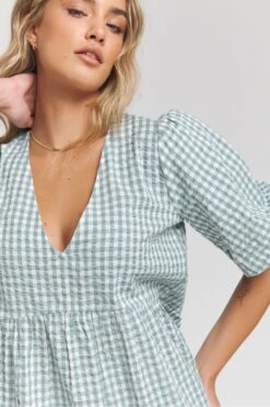 Simply Be Gesmoktes Kleid Mit Vichykaros, Blau -MONSON Kleidung Geschaft B05398s4