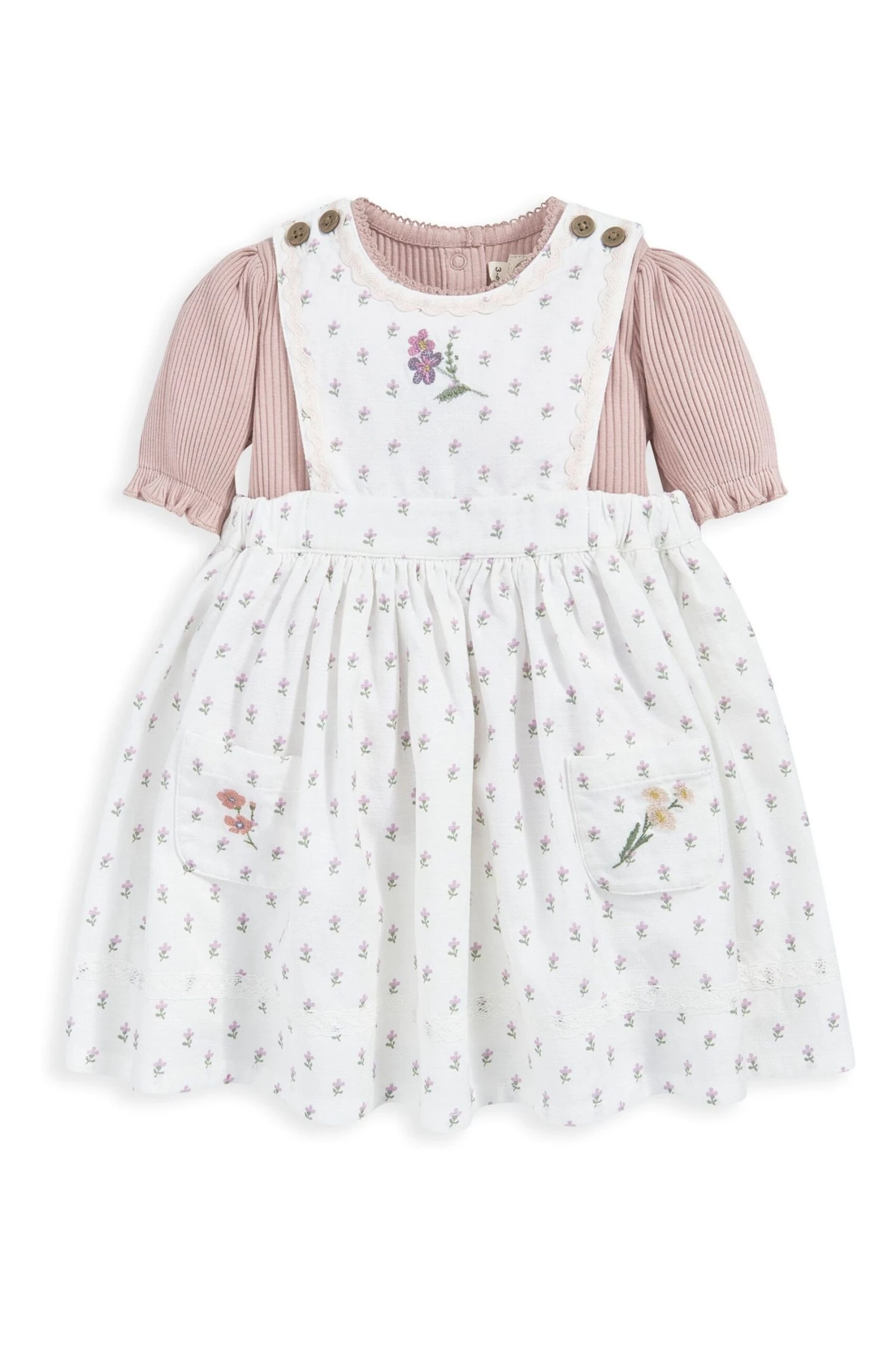 Mamas & Papas X Laura Ashley Rosaes Pinafore Kleid Und T-Shirt Set Mit Blumenmuster 2-teilig 5 Mamas & Papas X Laura Ashley Rosaes Pinafore Kleid Und T-Shirt Set Mit Blumenmuster 2-teilig – Bild 3