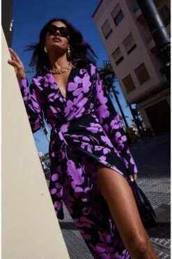 Dancing Leopard Frankie Kleid Mit Wickeldesign, Schwarz -MONSON Kleidung Geschaft B24154s4