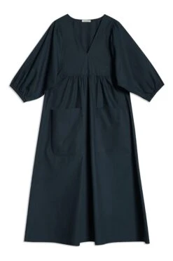 Albaray Kleid Mit V-Ausschnitt Und Aufgesetzter Tasche, Blau -MONSON Kleidung Geschaft B27087s5