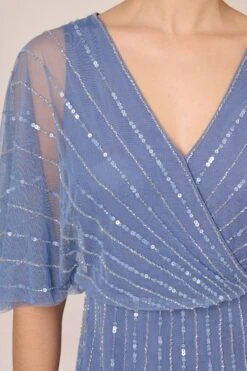 Adrianna Papell Kurzes Kleid Mit Perlenstickereien, Blau -MONSON Kleidung Geschaft B36969s5