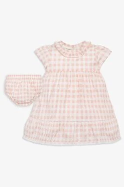 The Little Tailor Baby Set Mit Kleid Und Höschen Aus Baumwolle Mit Vichy-Karos, Rosa