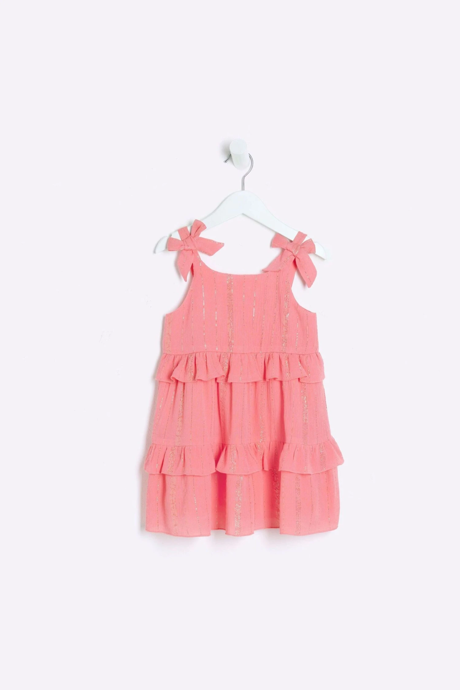 River Island Mädchen Gestuftes Kleid In Glitzer-Optik, Koralle 4 River Island Mädchen Gestuftes Kleid In Glitzer-Optik, Koralle – Bild 2