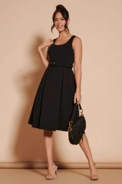 Jolie Moi Swing-Kleid Im Stil Der 1950er Mit Gürtel, Schwarz