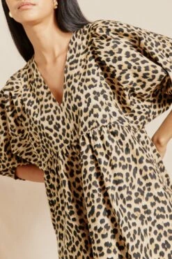 Albaray Kleid Aus Baumwolle Mit V-Ausschnitt Und Animalprint, Braun -MONSON Kleidung Geschaft B52984s3