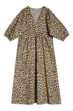 Albaray Kleid Aus Baumwolle Mit V-Ausschnitt Und Animalprint, Braun -MONSON Kleidung Geschaft B52984s4