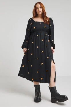 Simply Be Peach Schwarzes Kleid Mit Stickerei -MONSON Kleidung Geschaft B59213s3