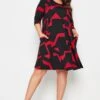 Yours Curve Kleid Mit Taschen Und Abstraktem Muster -MONSON Kleidung Geschaft B65931s