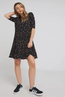 Simply Be Superweiches, Gesmoktes Kleid, Schwarz -MONSON Kleidung Geschaft B70 565s3