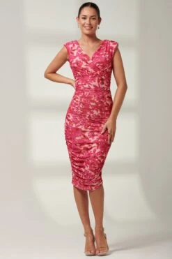 Jolie Moi Pamela Figurbetontes Mesh-Kleid Mit Raffung, Rosa