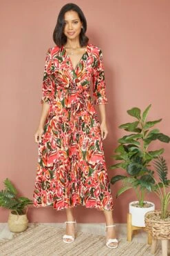 Yumi – Paisley-Muster-plissiert-Midi Kleid Mit Falten