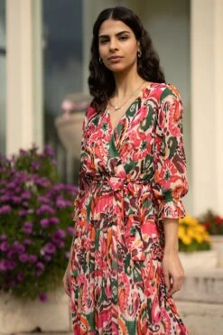 Yumi – Paisley-Muster-plissiert-Midi Kleid Mit Falten -MONSON Kleidung Geschaft B82210s4