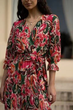 Yumi – Paisley-Muster-plissiert-Midi Kleid Mit Falten -MONSON Kleidung Geschaft B82210s5