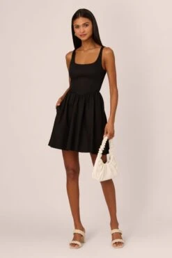 Adrianna Papell Kurzes Kleid Aus Stretch-Baumwolle, Schwarz -MONSON Kleidung Geschaft B83110s3